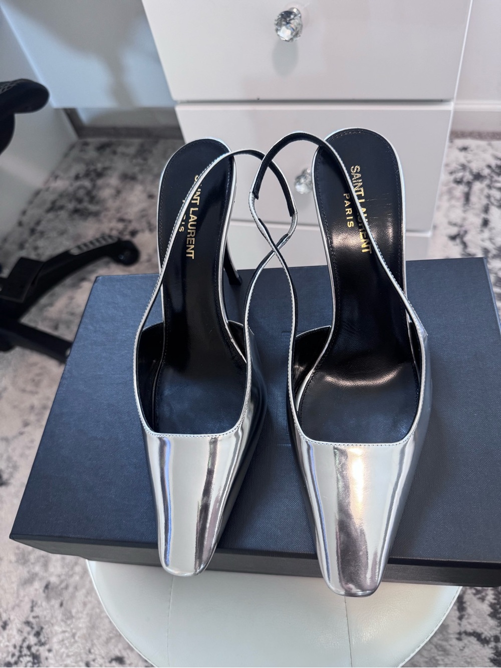 Saint Laurent Metallic Silver Slingback Pointed Heels size 39 - Picture 5 of 6